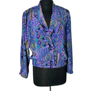 Shirtstrings Aztec Vintage Retro Multicolor Button Front Blouse Size Petite